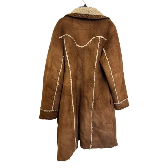 Vintage County Clothing Company Studded Faux Shearling Coat Women’s M Brown Crea - Picture 2 of 8